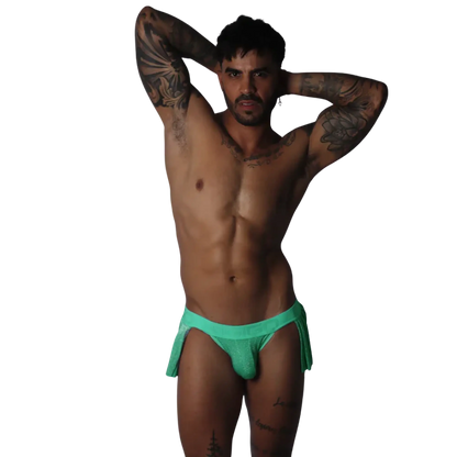 Flash green Gigo skirt with a glittery fabric finish and a logo-embossed waistband.