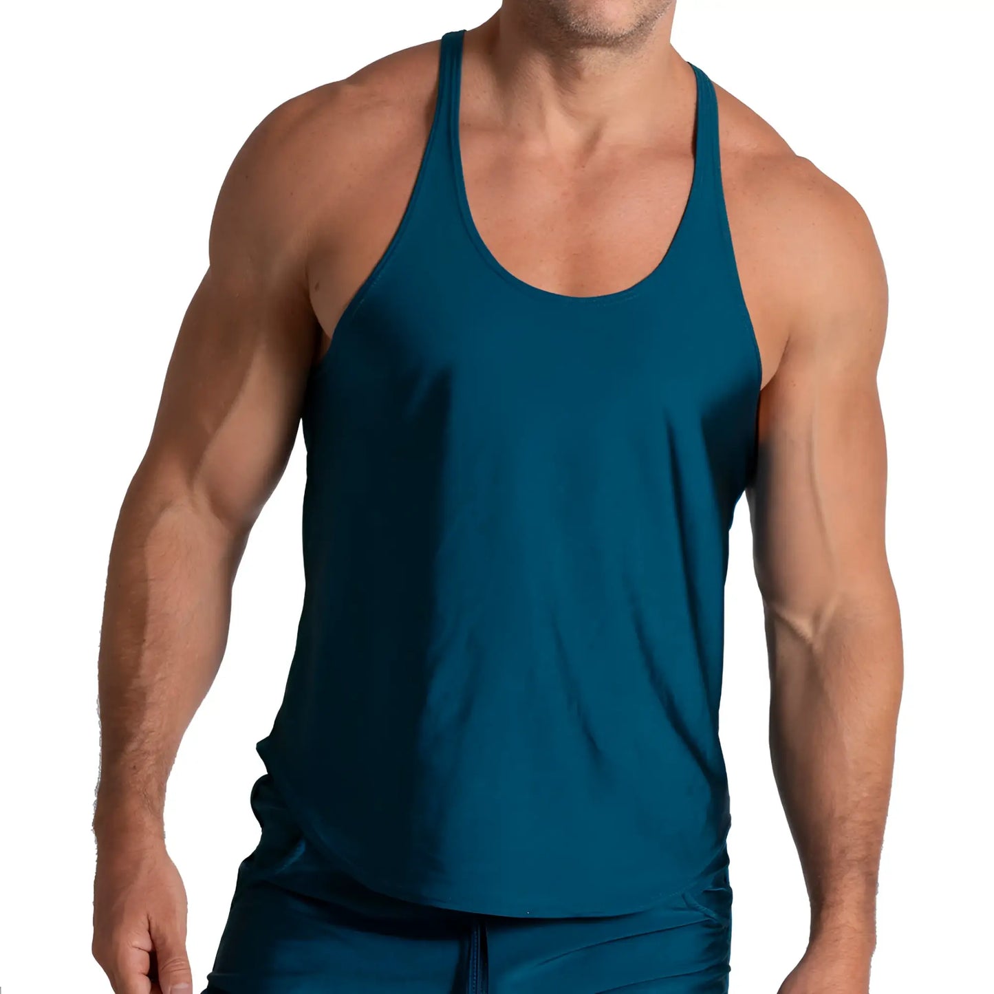 Teal muscle tank top with simple fitted design from gigo flashing green tank collection ideal for workouts