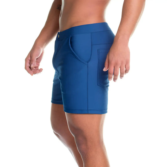 Blue gigo formal jean short athletic shorts with fitted waistband and two front pockets for active wear