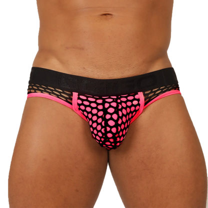 Gigo fresh fuchsia brief black and neon pink mesh briefs with bold polka dot pattern for stylish comfort