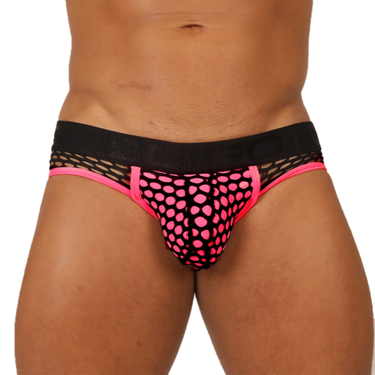 Gigo fresh fuchsia brief black and neon pink mesh briefs with bold polka dot pattern for stylish comfort