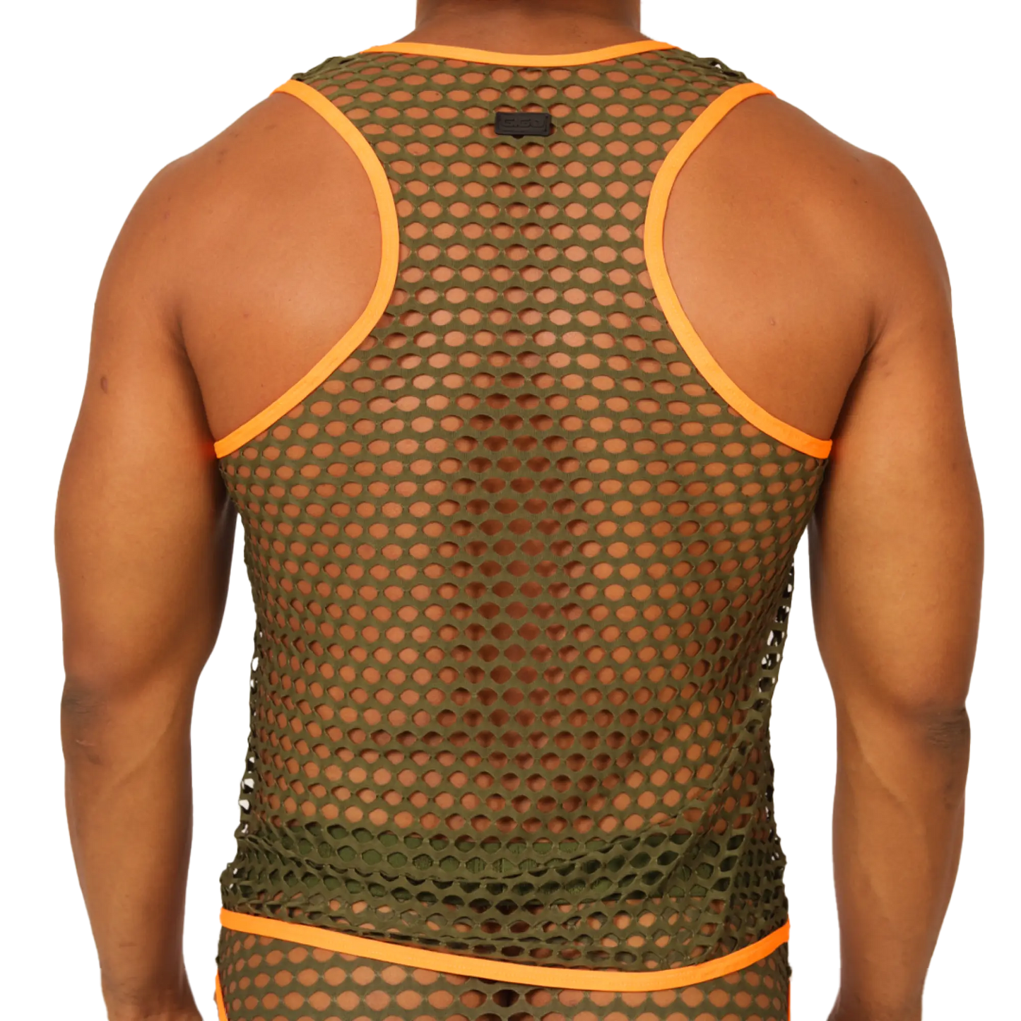 Gigo fresh orange tank olive green mesh tank top with bright orange trim breathable lightweight design