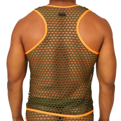 Gigo fresh orange tank olive green mesh tank top with bright orange trim breathable lightweight design