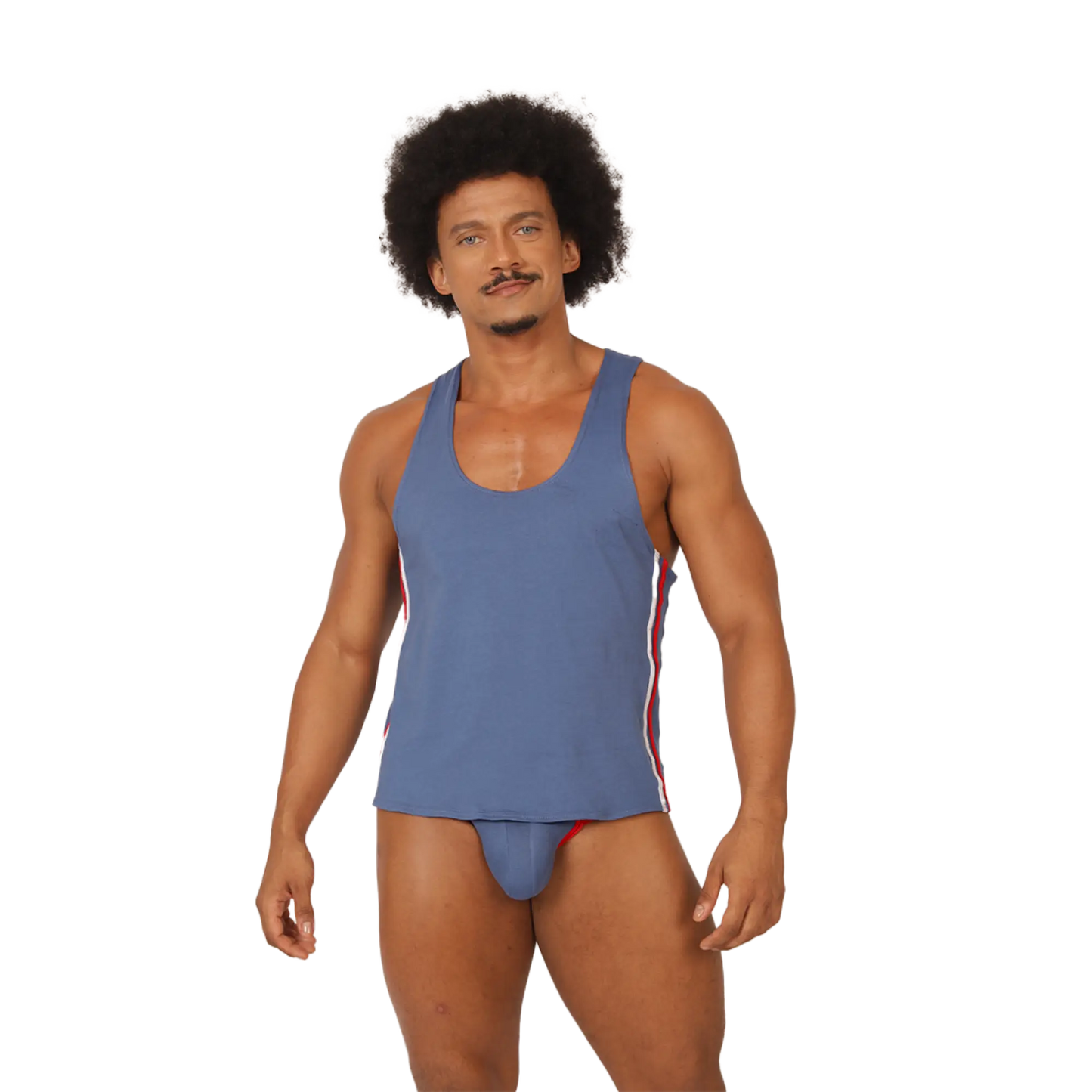 Blue athletic tank top by gigo garoto with red and white side stripes designed for activewear use