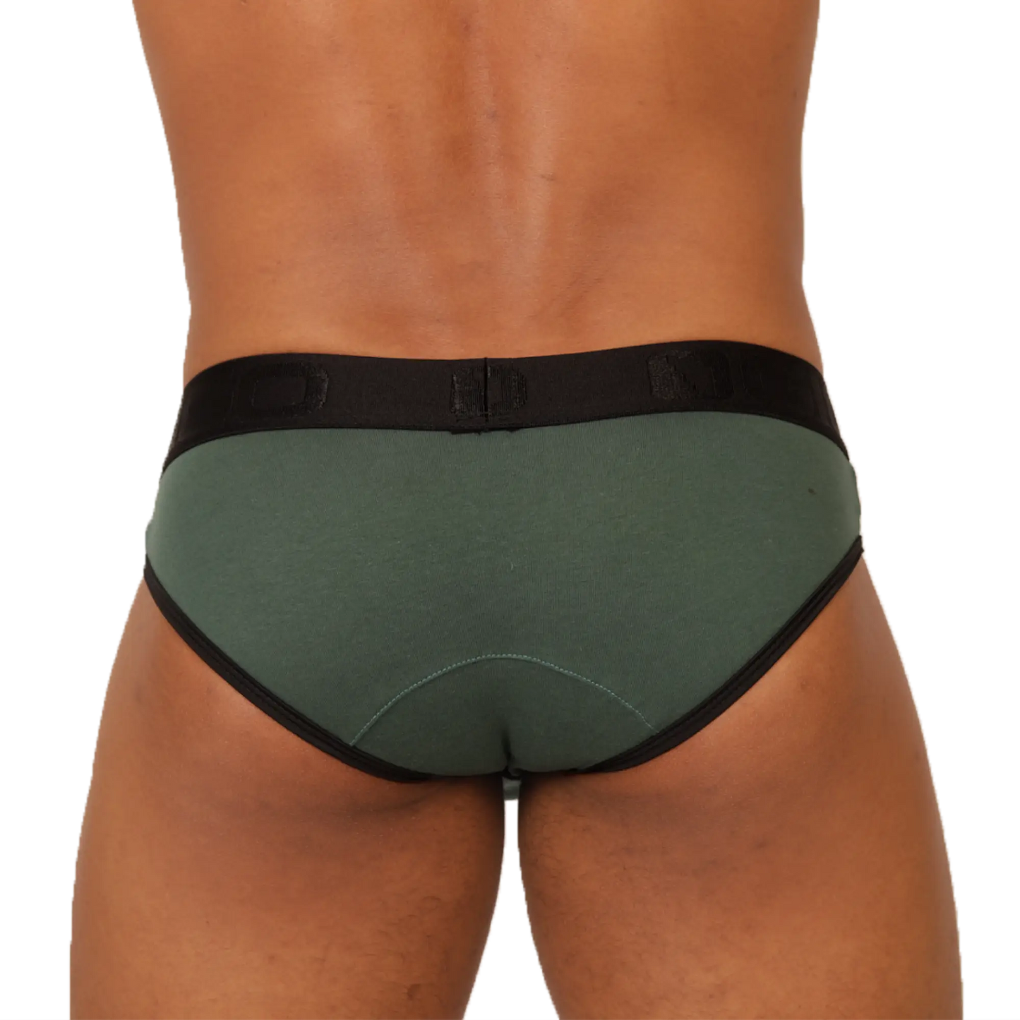 Dark green gigo garoto brief with black trim and matching elastic waistband for comfortable everyday wear