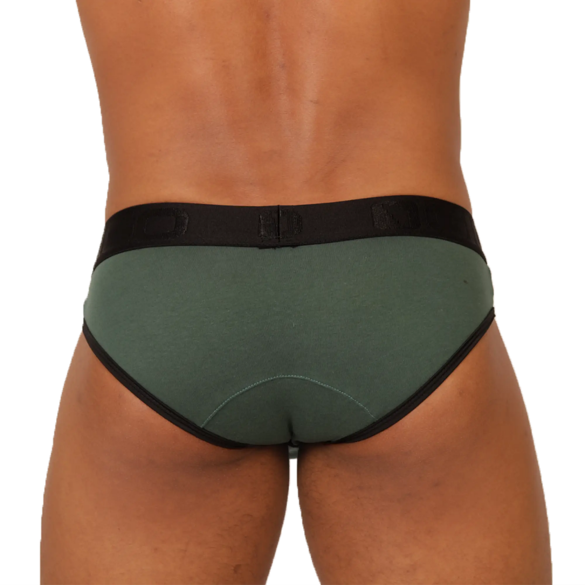 Dark green gigo garoto brief with black trim and matching elastic waistband for comfortable everyday wear