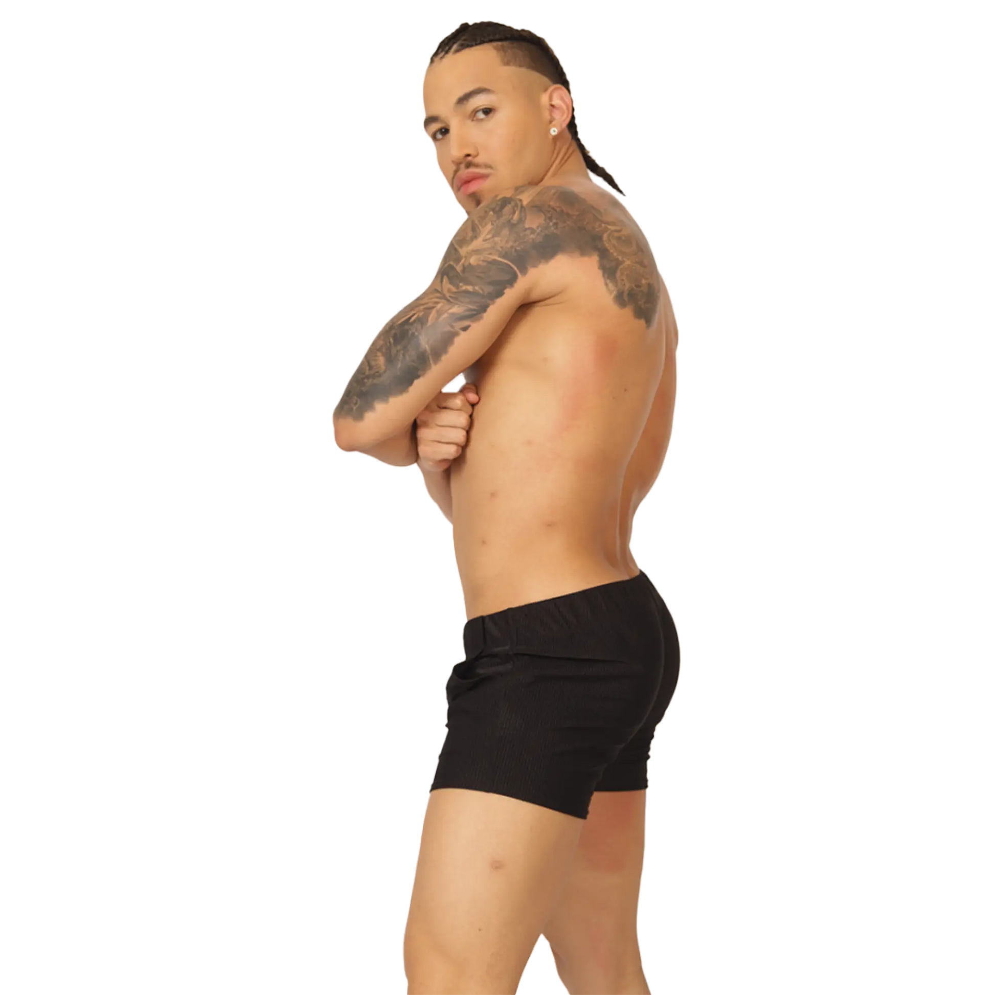 Black athletic shorts with a simple sleek design from Gigo Glow ideal for sports and casual wear