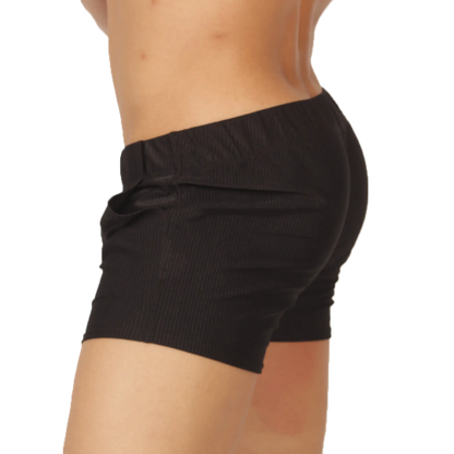 Gigo Glow black short ribbed shorts with elastic waistband for comfortable casual wear