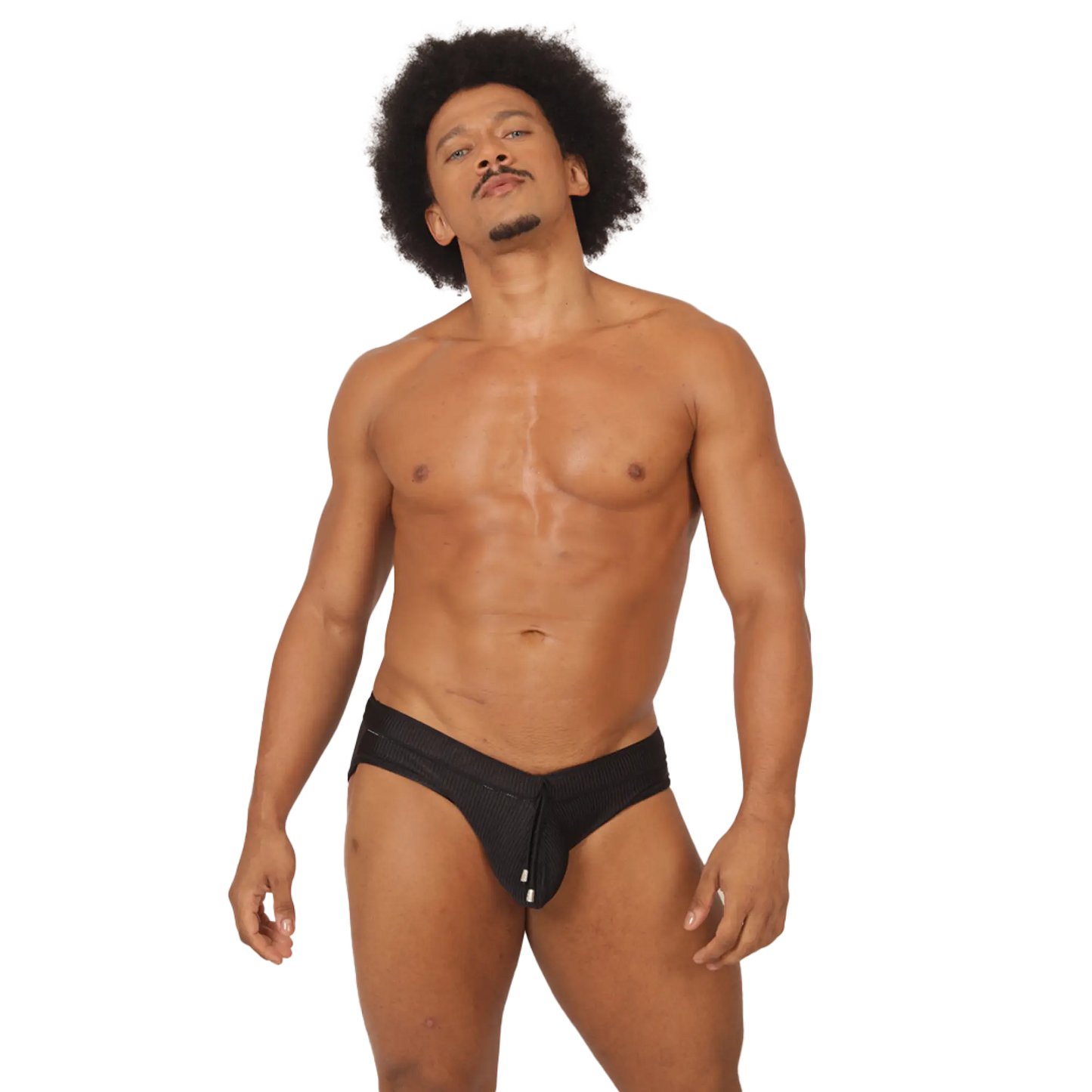 Black athletic swimbrief with central zipper closure designed for active wear in gigo glow style