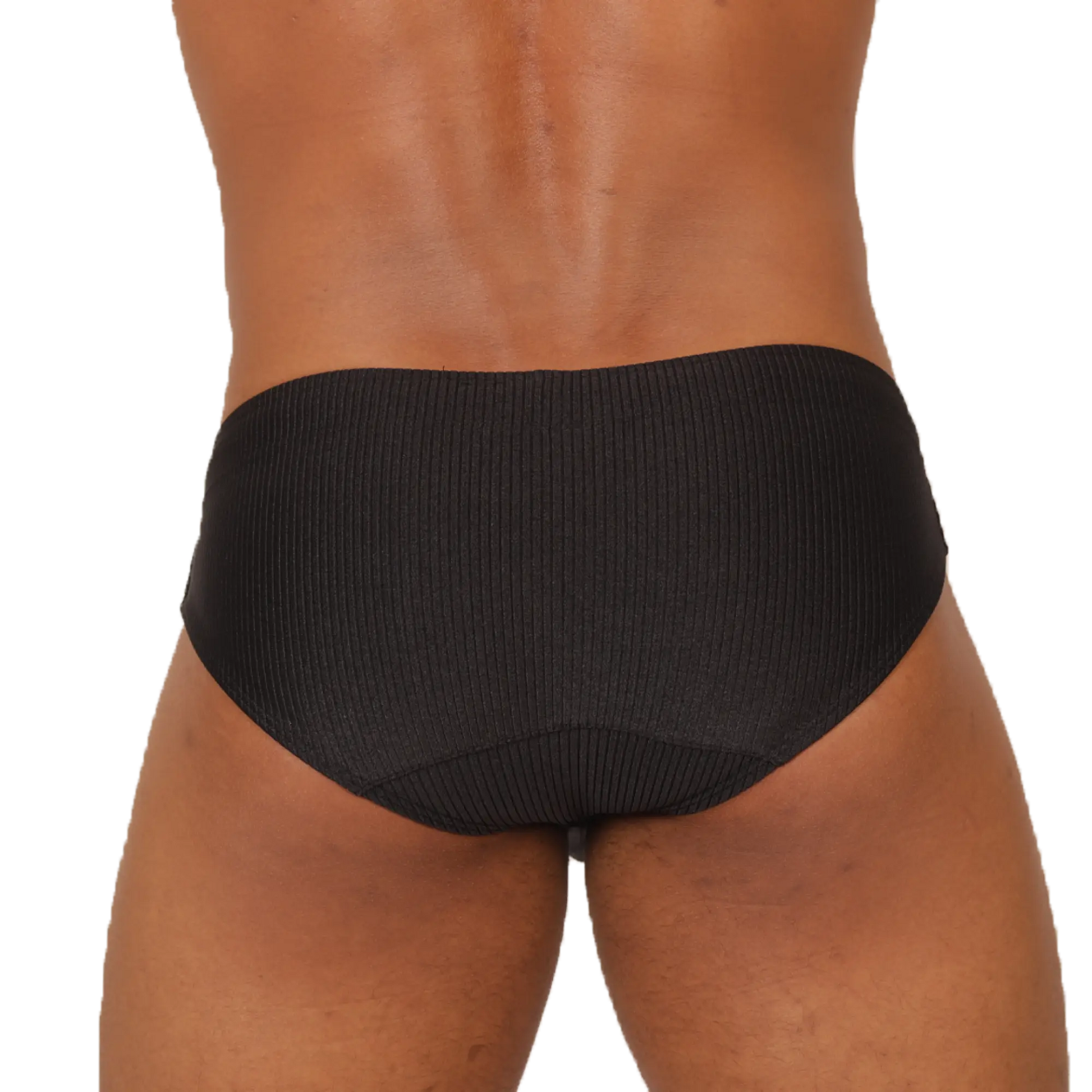 Black ribbed swim briefs gigo glow made of textured fabric designed for comfortable swimwear use