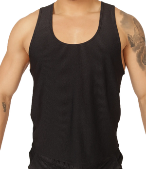 Black ribbed knit tank top with scoop neckline from Gigo Glow perfect for casual wear