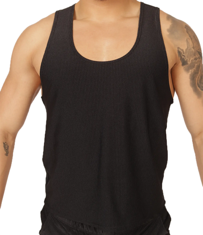 Black ribbed knit tank top with scoop neckline from Gigo Glow perfect for casual wear