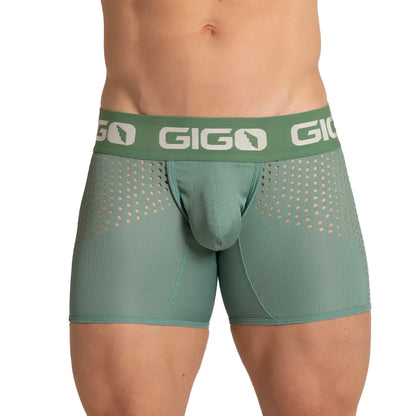 Green gigo brand menâ€™s boxer briefs with perforated mesh design and ribbed fabric in bright green color