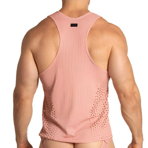 Pink ribbed tank top with perforated side panels in gigo hibrid nude tank for breathable comfort