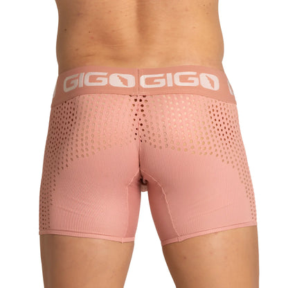 Pink gigo hybrid nude trunk boxer briefs with mesh back and ribbed fabric showing the back side of the product