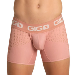 Pink gigo hybrid nude trunk menâ€™s boxer briefs with textured perforated fabric and ribbed detailing