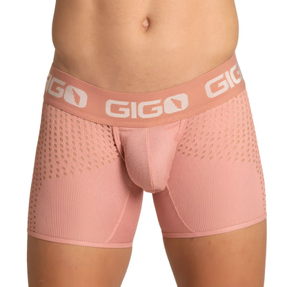 Pink gigo hybrid nude trunk menâ€™s boxer briefs with textured perforated fabric and ribbed detailing
