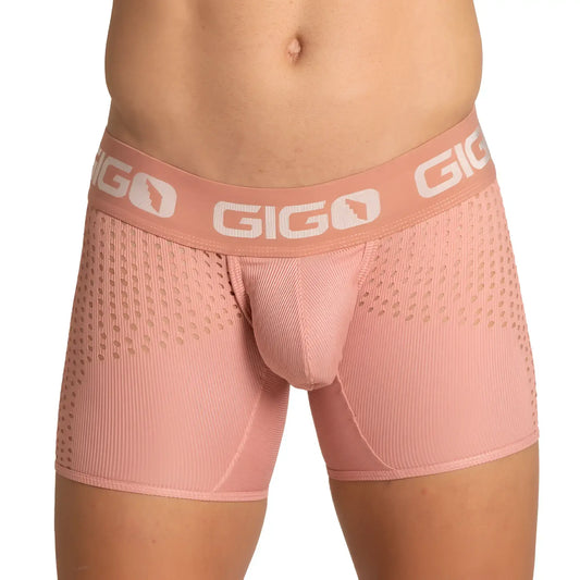Pink gigo hybrid nude trunk menâ€™s boxer briefs with textured perforated fabric and ribbed detailing