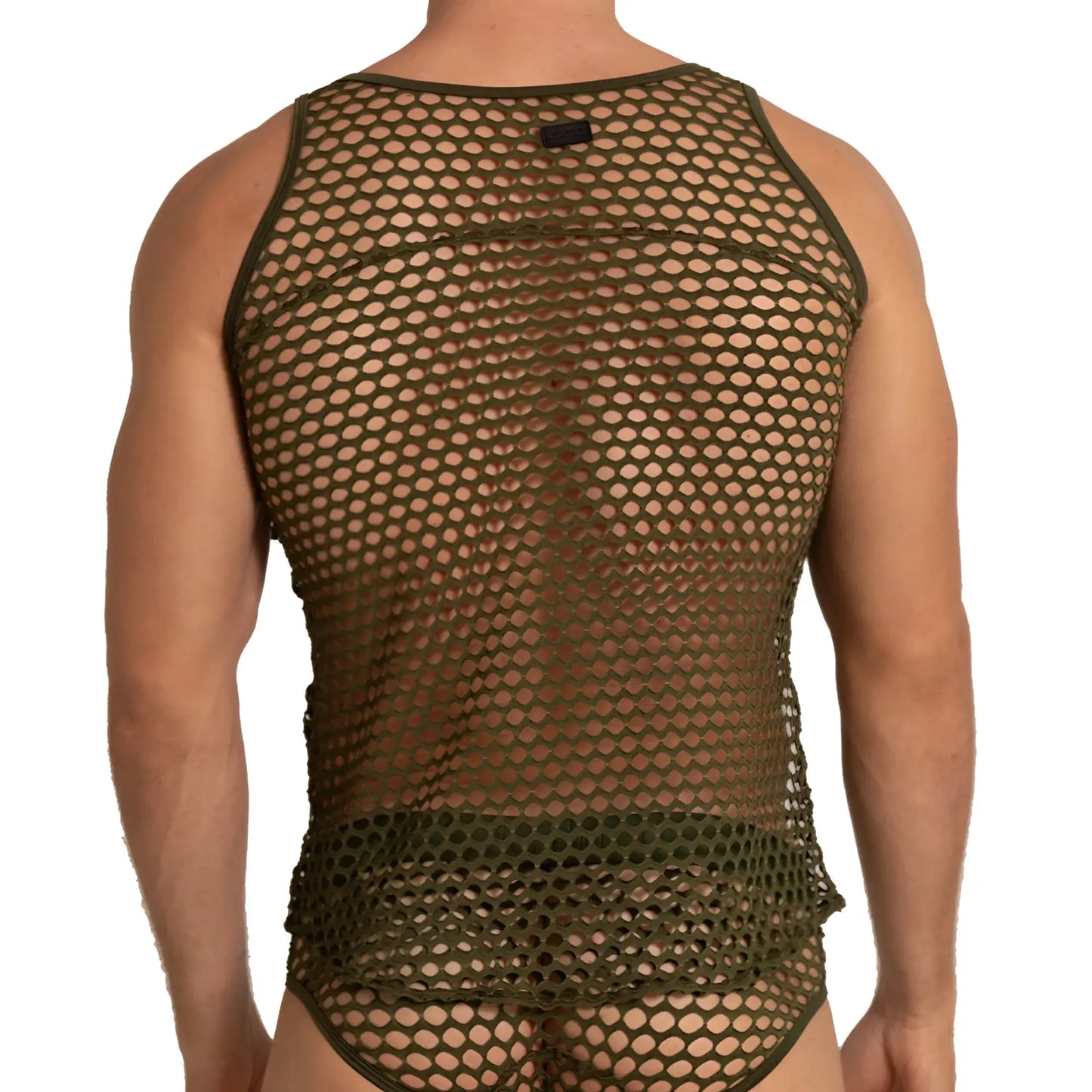 Olive green mesh tank top gigo hole green tank with fitted form-fitting design and breathable material