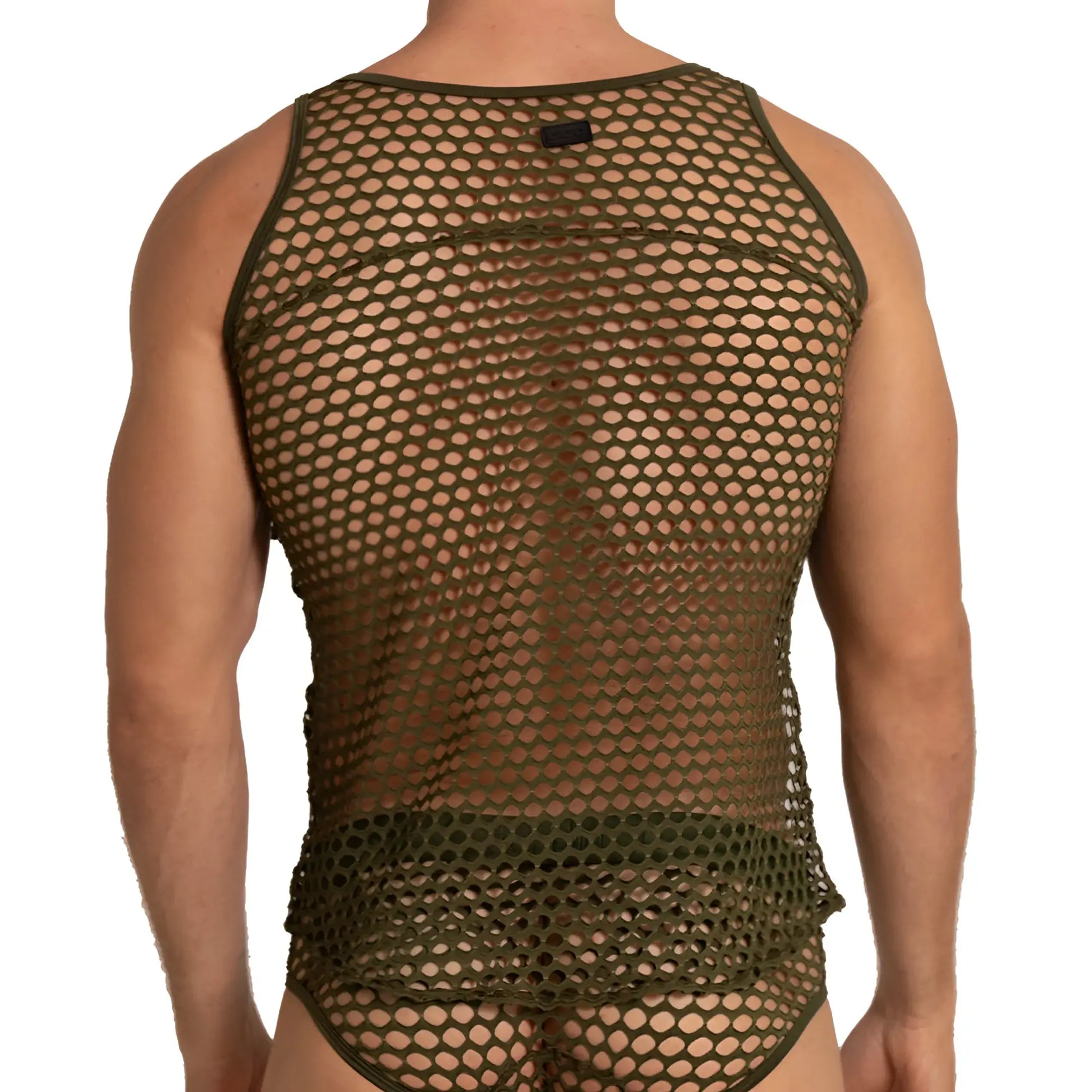 Olive green mesh tank top gigo hole green tank with fitted form-fitting design and breathable material