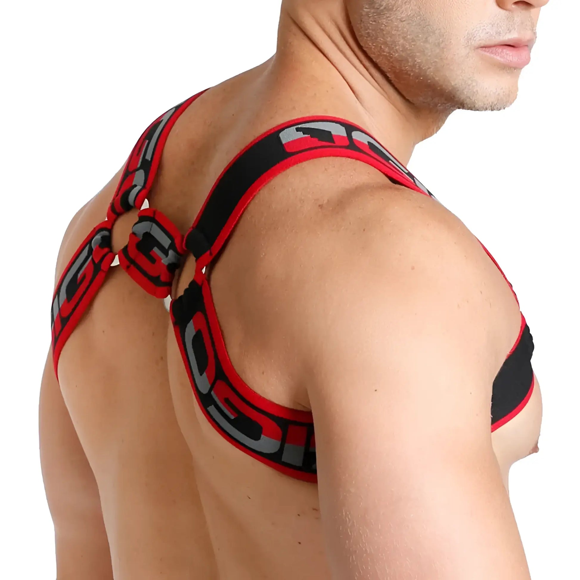 Red and black gigo karma black harness shoulder harness with bold graphic design for secure fit and style