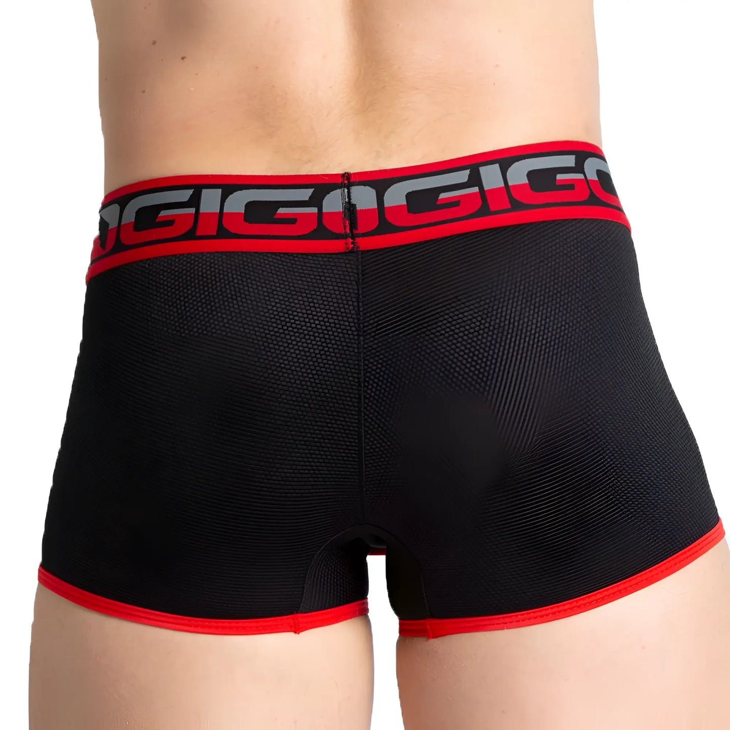 Black and red gigo karma black trunk boxer briefs with textured fabric and bold logo trim for comfortable wear