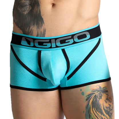 Gigo karma blue trunk turquoise and black menâ€™s briefs with textured mesh fabric and bold contrasting trim