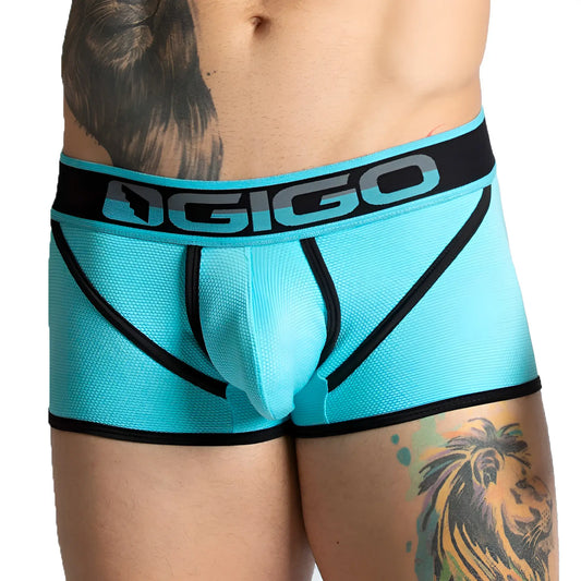 Gigo karma blue trunk turquoise and black menâ€™s briefs with textured mesh fabric and bold contrasting trim
