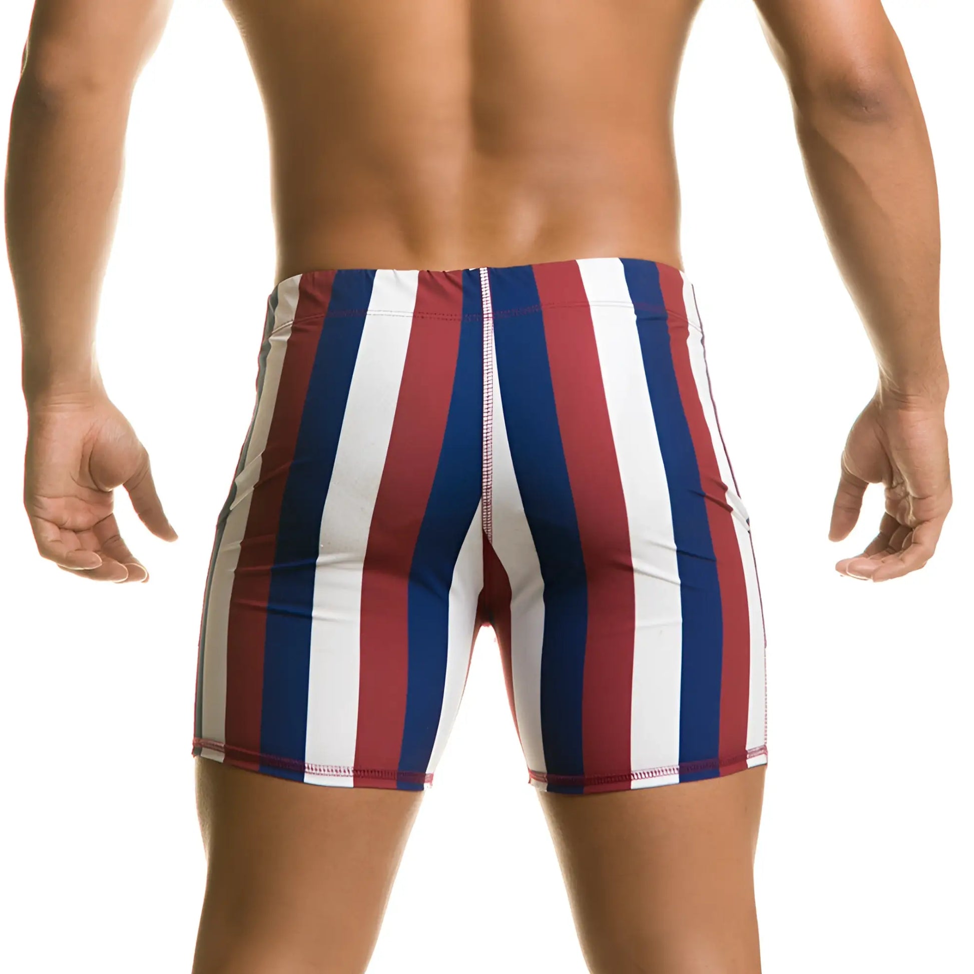 Gigo line beachwear red white and blue vertically striped swim trunks for men ideal for beach and pool use
