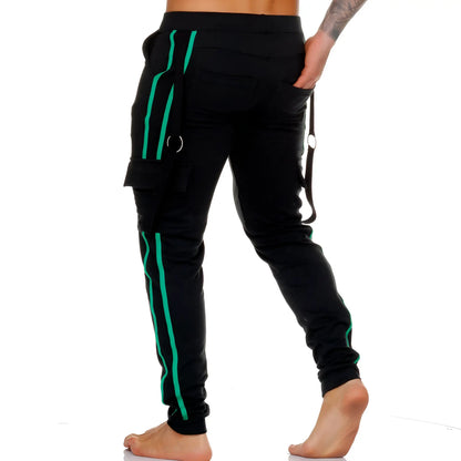 Black gigo medieval green sportpants with vibrant green side stripes and drawstring waistband made for active wear