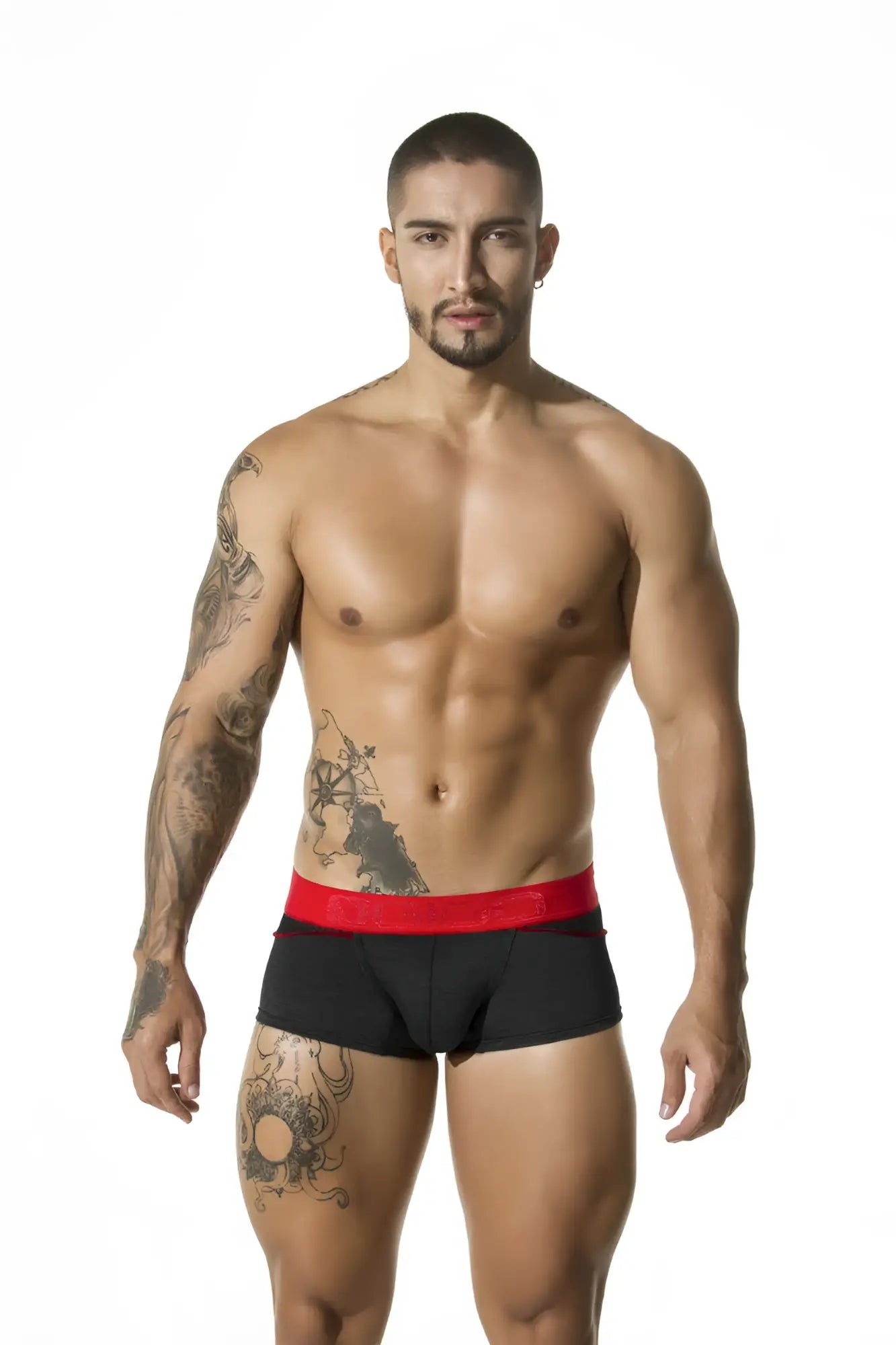 Black briefs with bold red waistband made of mesh fabric gigo mesh black short boxer underwear size l