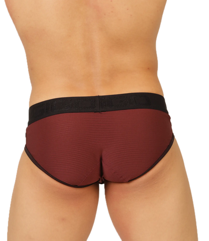 Maroon textured briefs with black elastic waistband from gigo mix wine brief in front view