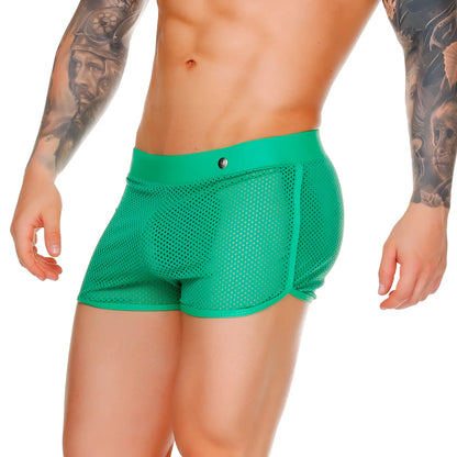 Vibrant green mesh briefs with solid waistband and side seams gigo morocco green hotshort with breathable fabric