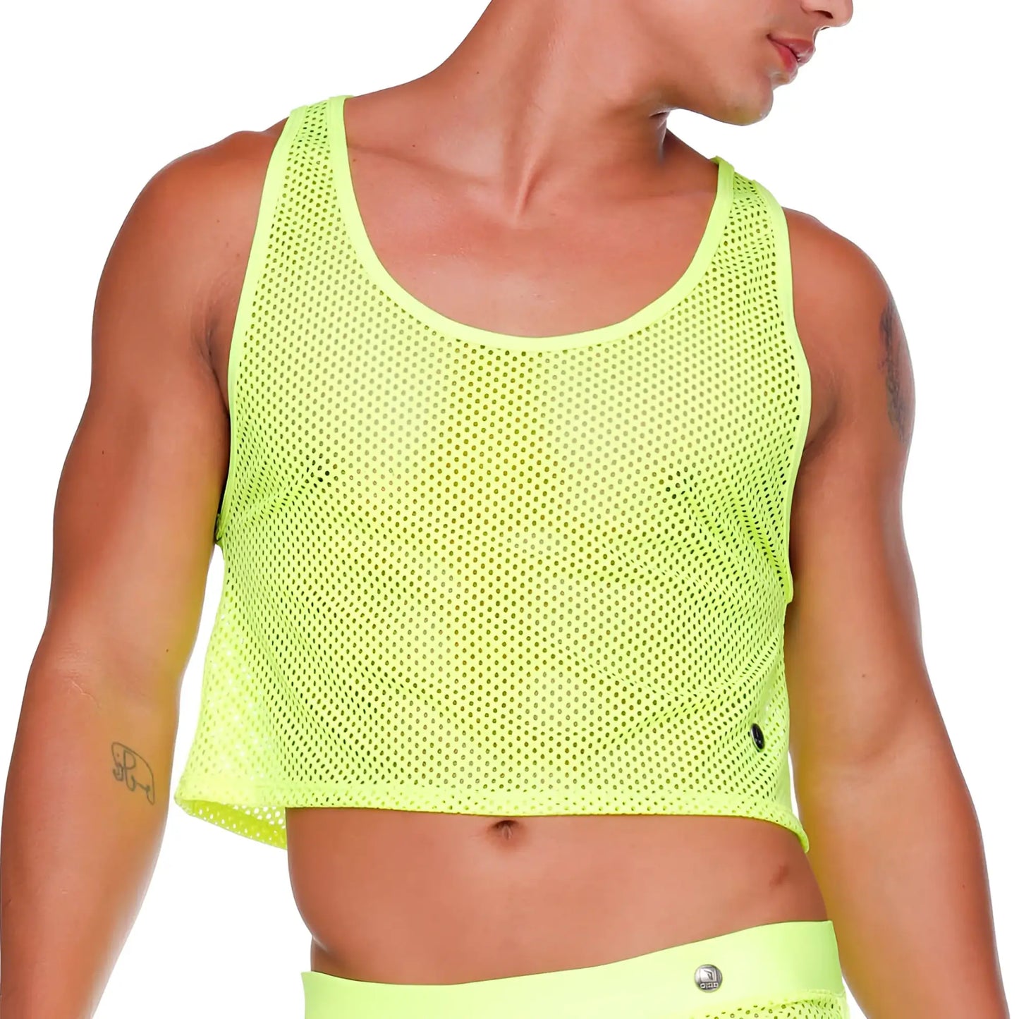Neon yellow mesh crop top gigo morocco yellow croop top featuring breathable mesh fabric and vibrant color