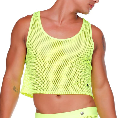 Neon yellow mesh crop top gigo morocco yellow croop top featuring breathable mesh fabric and vibrant color