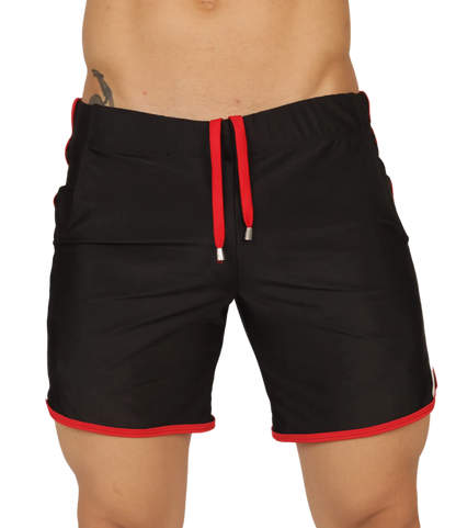 Black swim trunks gigo nice beachwear with red trim and drawstring ideal for beach and pool use