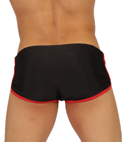 Gigo Nice black swim trunk with red trim designed for comfortable swimming and beachwear