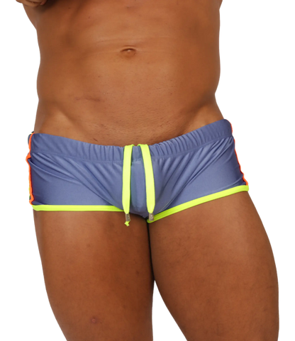 Gigo nice blue swim trunk with neon yellow drawstring and orange trim for vibrant beachwear