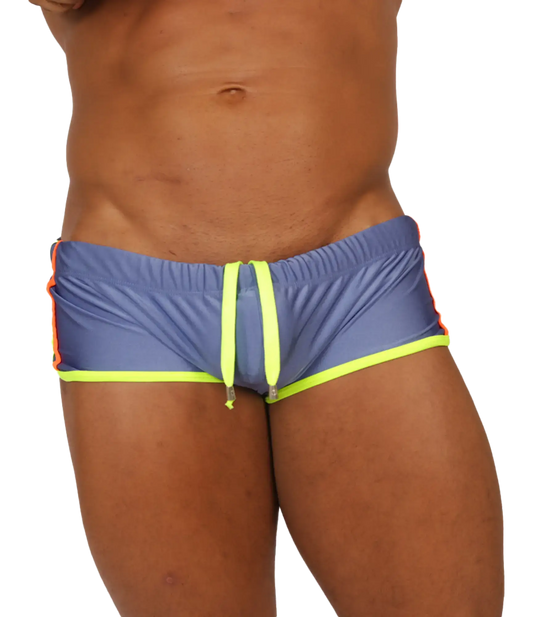 Gigo nice blue swim trunk with neon yellow drawstring and orange trim for vibrant beachwear
