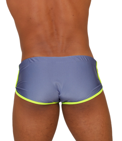 Gigo nice blue swim trunk featuring neon yellow trim ideal for beach and pool use