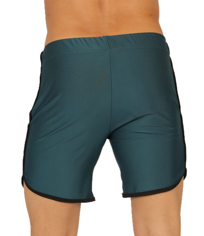 Teal gigo nice green beachwear athletic shorts with black side stripes and hem trim for active use