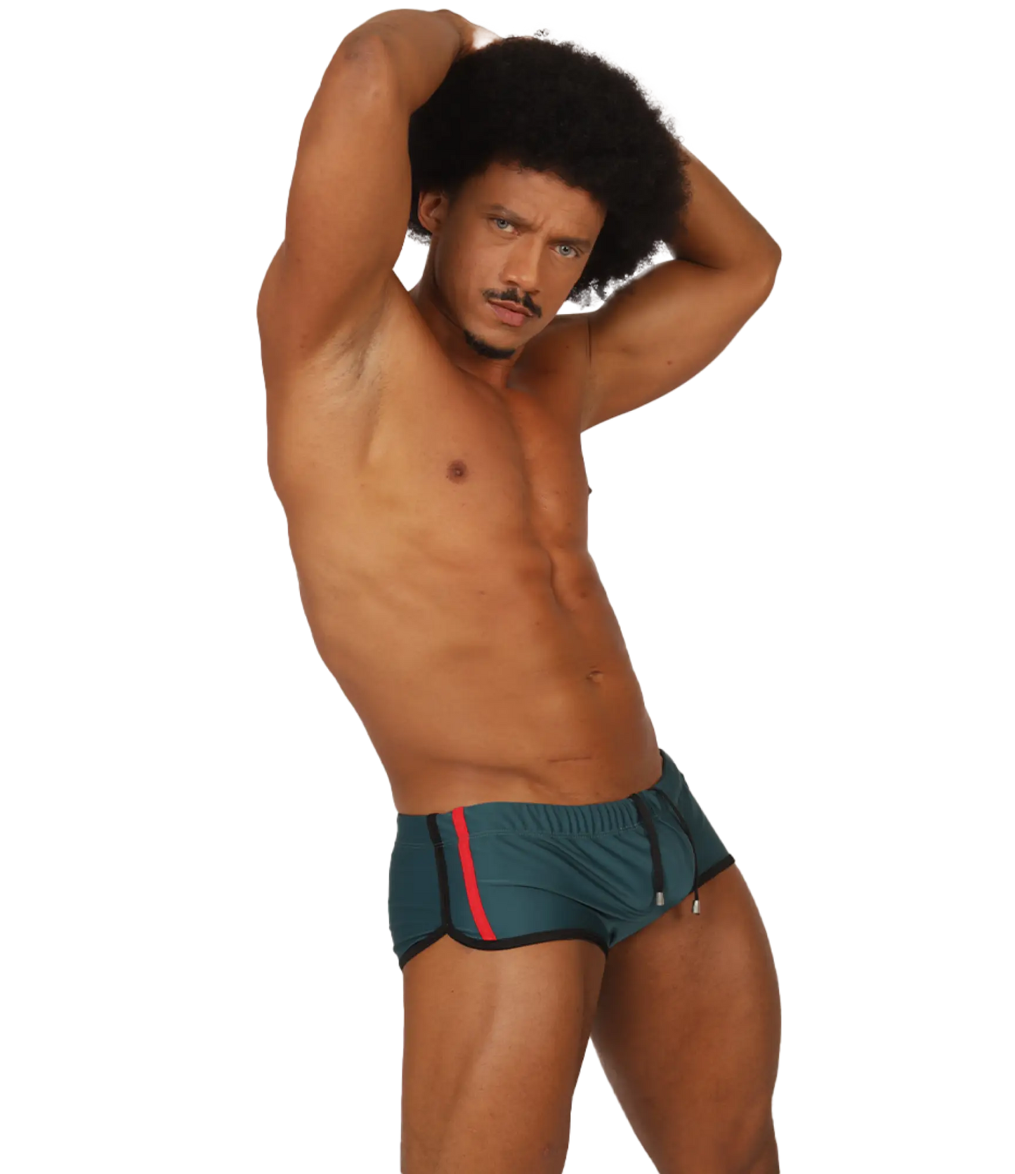 Teal swim trunks with red and black trim from Gigo Nice Green collection ideal for beach and pool use