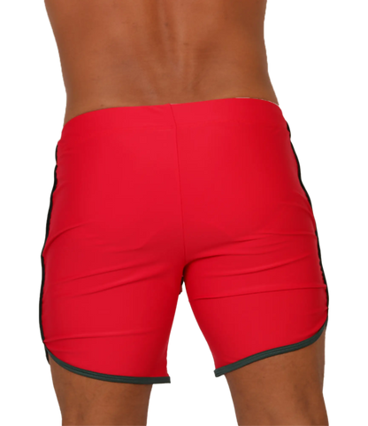 Gigo nice red beachwear athletic shorts with black side stripes and hem trim for casual and sports use