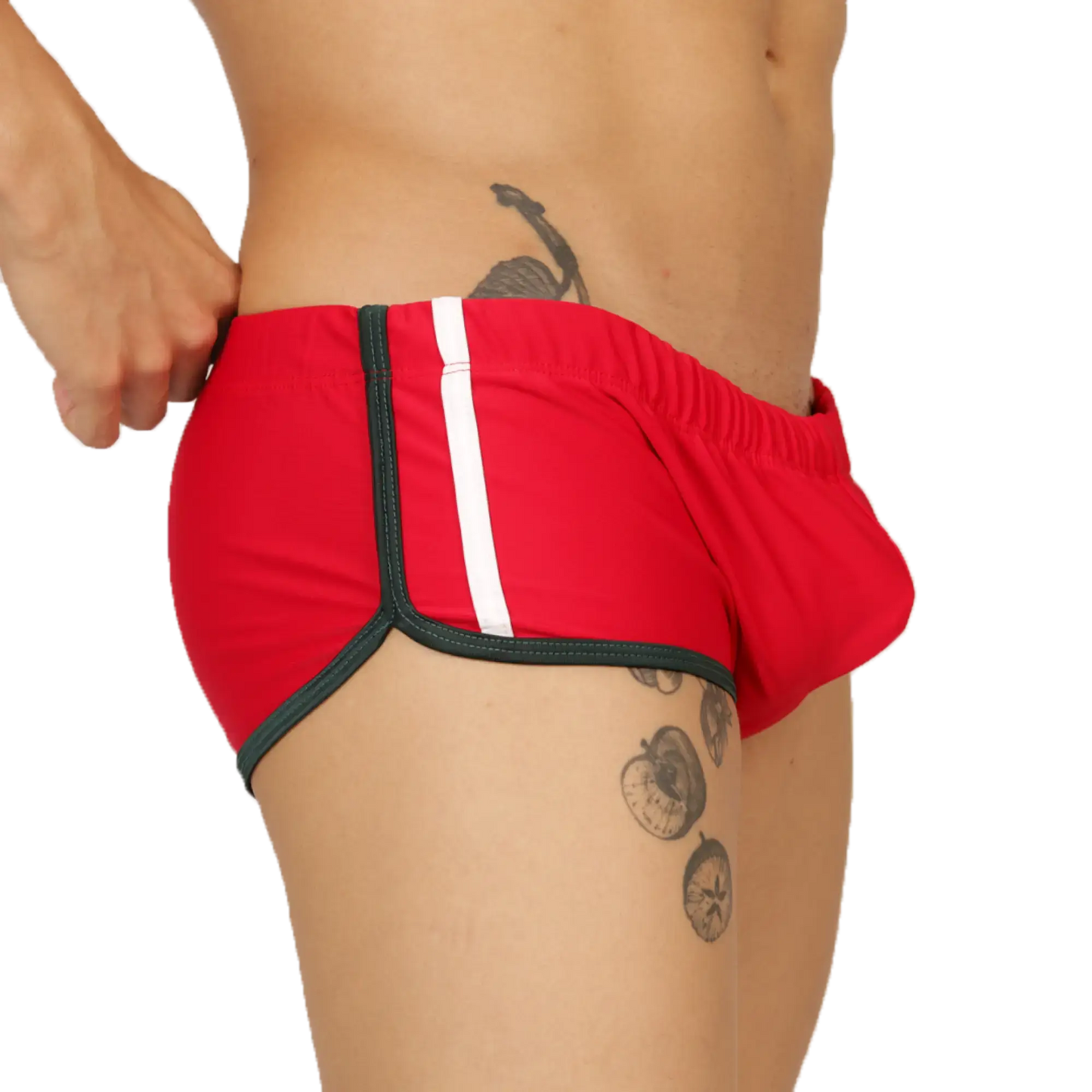 Red athletic briefs swim trunk with white stripe and black trim by Gigo nice for active swimming use