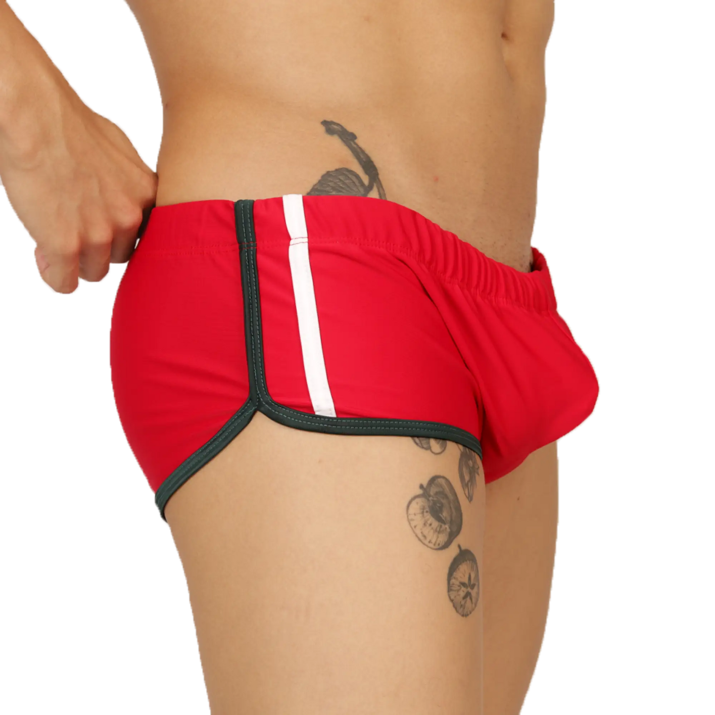 Red athletic briefs swim trunk with white stripe and black trim by Gigo nice for active swimming use