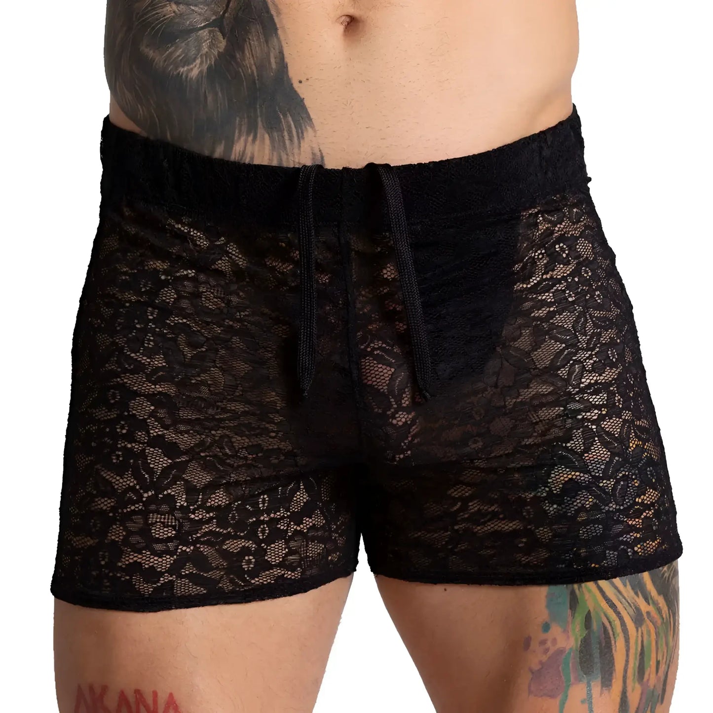 Black lace hotshort with drawstring waistband by gigo paradise designed for stylish summer wear