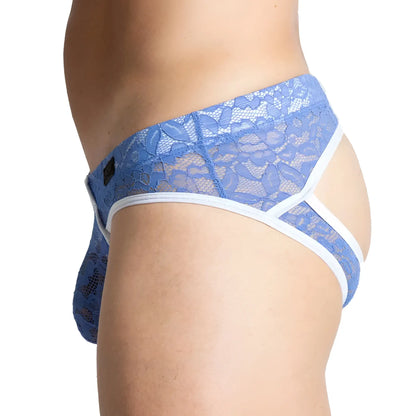Blue lace gigo paradise brief jock for men with white trim made from soft breathable fabric