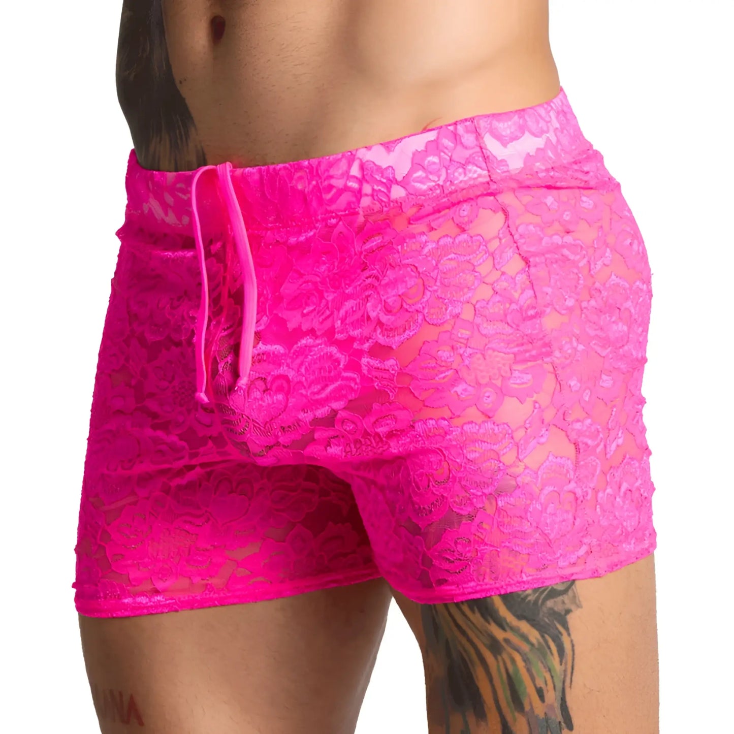 Bright pink lace shorts gigo paradise fucshia hotshort with drawstring waistband for casual wear