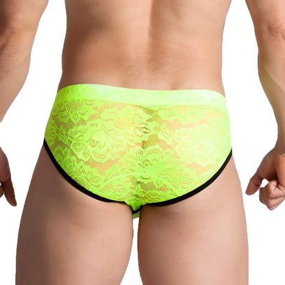 Neon green lace briefs with black trim from gigo paradise yellow brief showcasing delicate lace design