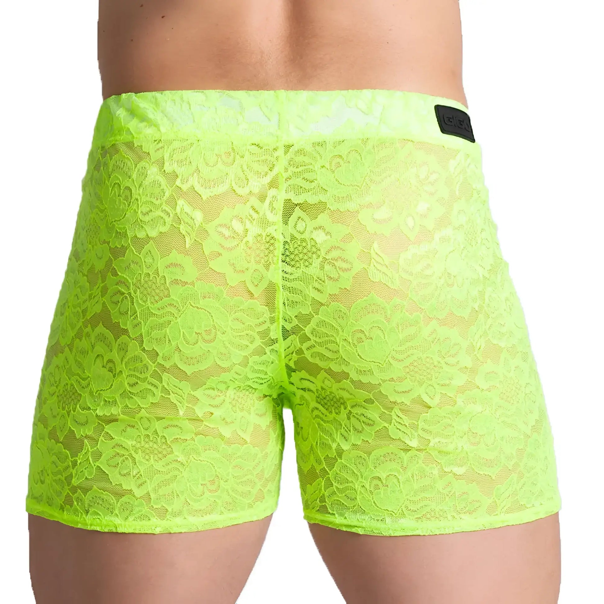 Neon green floral lace menâ€™s briefs gigo paradise yellow hotshort with delicate intricate lace detailing